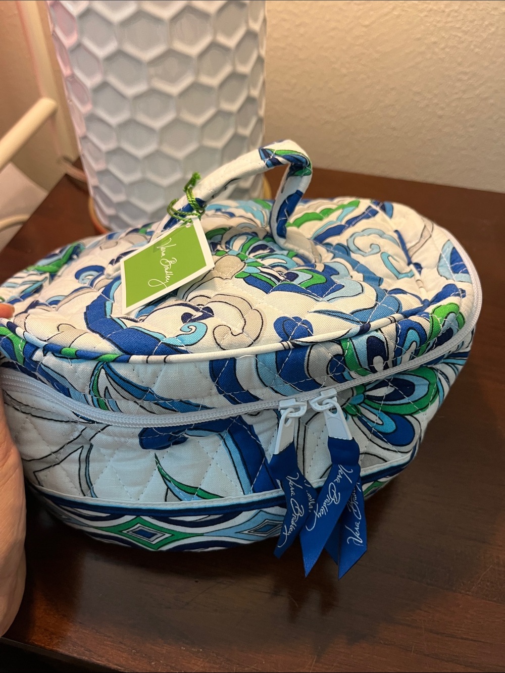 Vera Bradley Quilted Travel Cosmetic Case — Blue, Green & White Floral